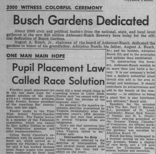 Busch Gardens Dedicated in 1959 during a March opening. - 