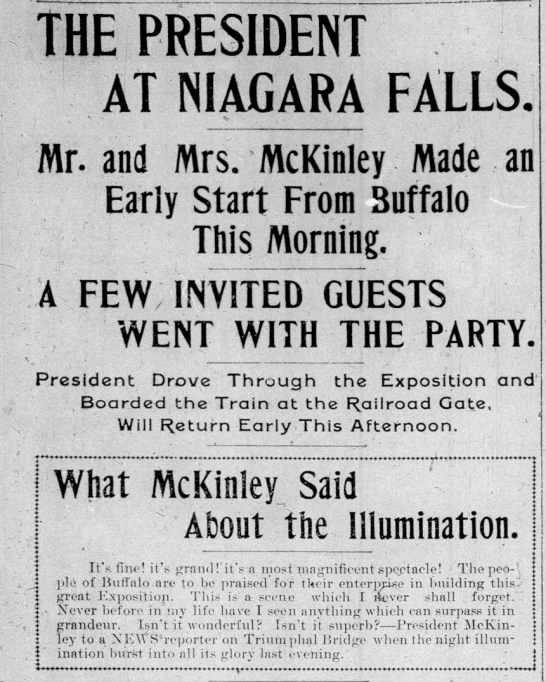 President McKinley visits Niagra Falls shortly before his assassination - 