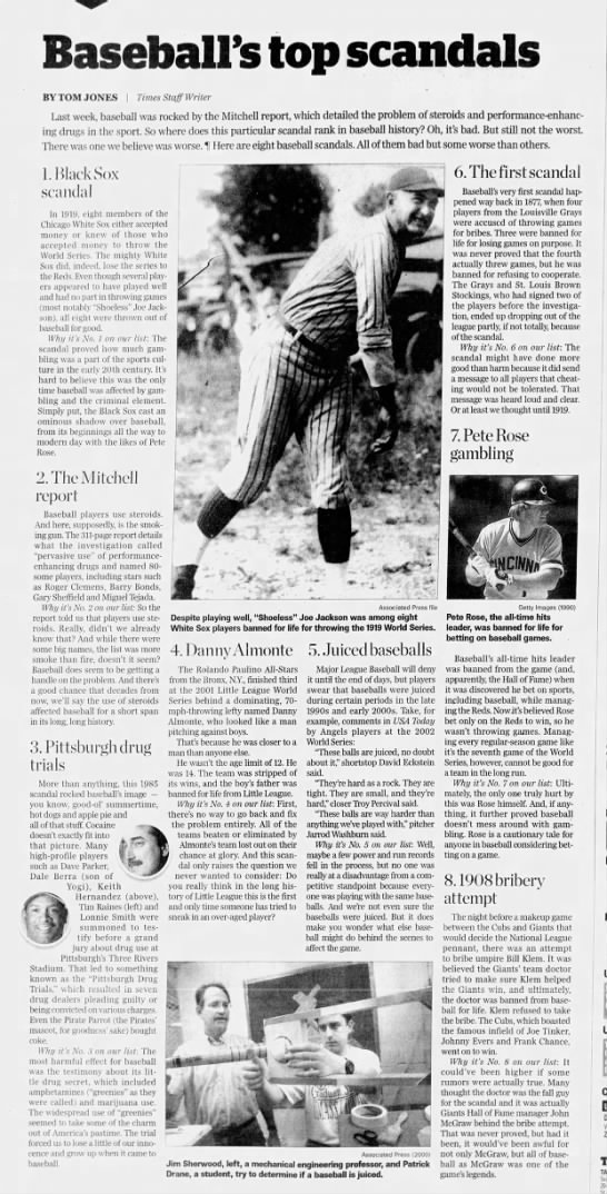 Baseball’s Top Scandals Dec 16, 2007 St. Pete Times - 