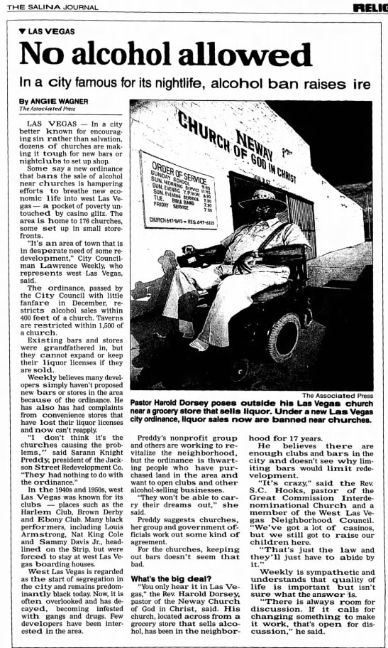No Alcohol Allowed, The Salina Journal (Salina, Kansas) 19 August 2000 p 13 - 
