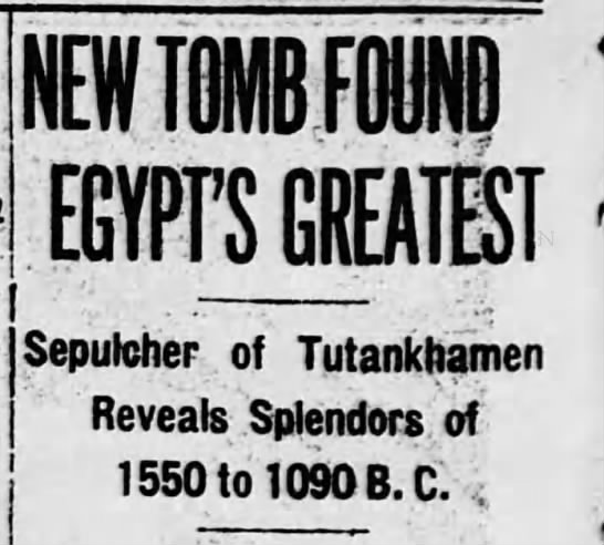 "New Tomb Found Egypt's Greatest" - 