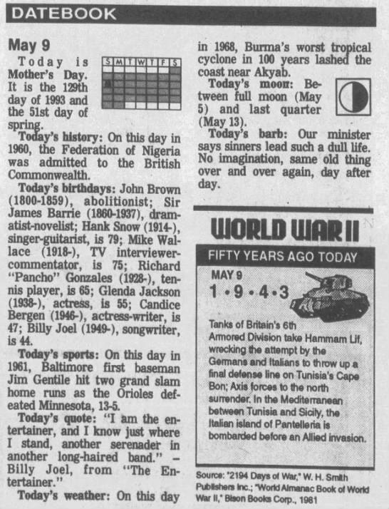 Datebook for May 9, 1993: - 