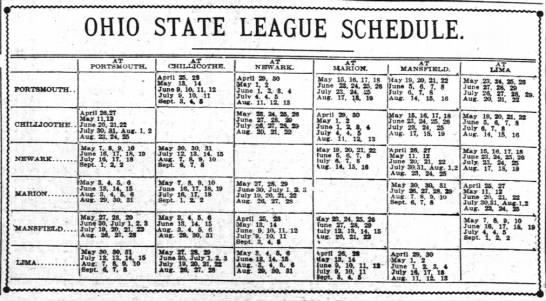 1912 Ohio State League schedule - 
