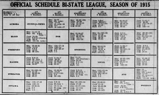 1915 Bi-State League schedule - 