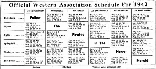 1942 Western Association schedule - 