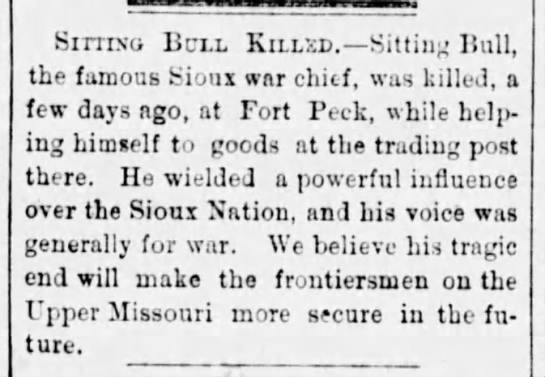 False report of Sitting Bull's death in 1873 - 