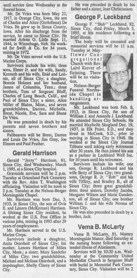 Obituary for Gerald Harrison, 1933-1995 (Aged 61) - Newspapers.com