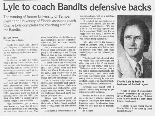 1982-12-17 BANDITS Lyle to coach Bandits defensive backs - 