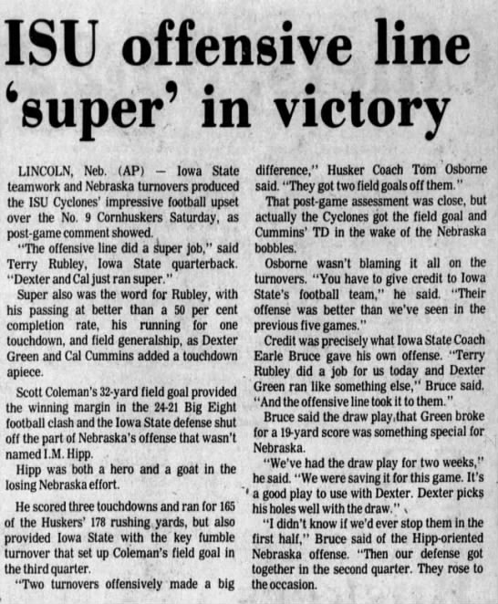 1977 Nebraska-Iowa State football AP - 