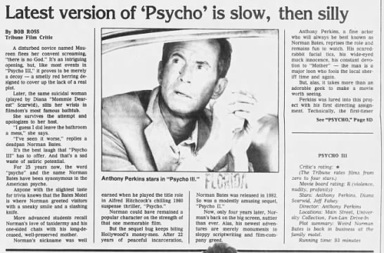 Tampa Tribune Psycho III review* - 