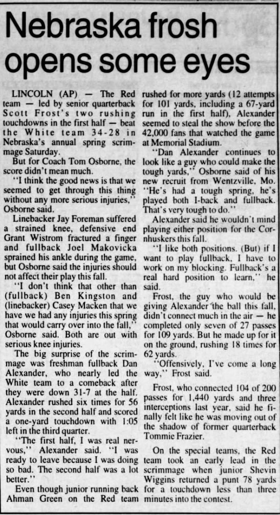 1997 Nebraska spring game AP - 