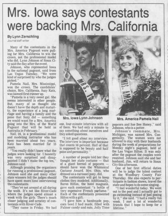 Mrs. Iowa says contestants were backing Mrs. California - 