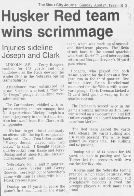 1988 Nebraska spring game AP - 