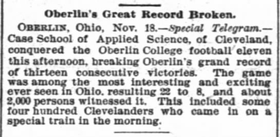 Oberlin's Great Record Broken - 