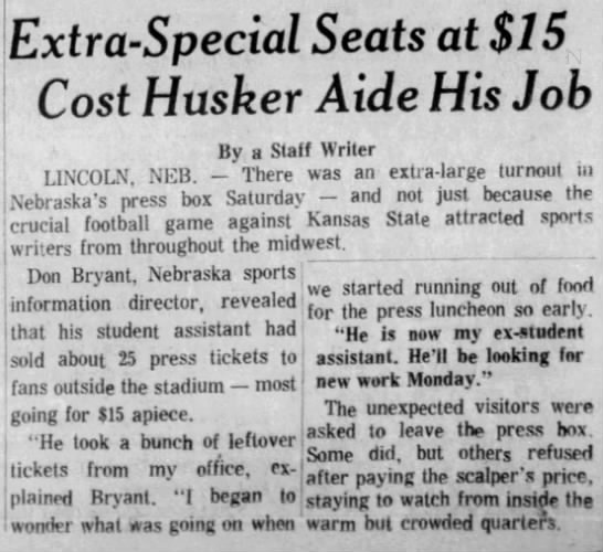 1970 Nebraska-KSU press box ticket scam - 