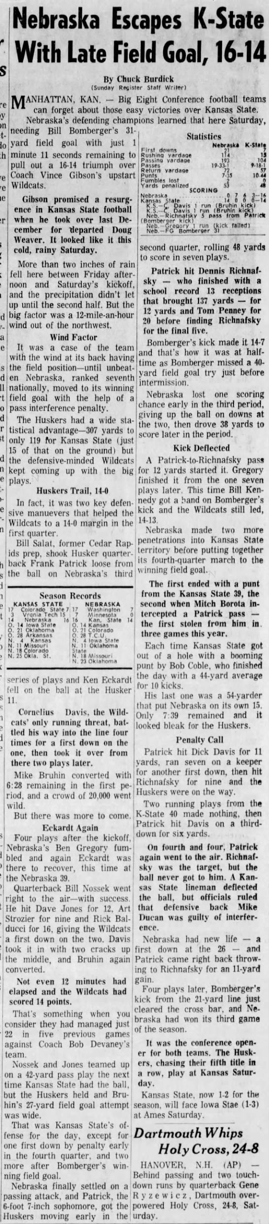 1967 Nebraska-Kansas State football, DMR - 