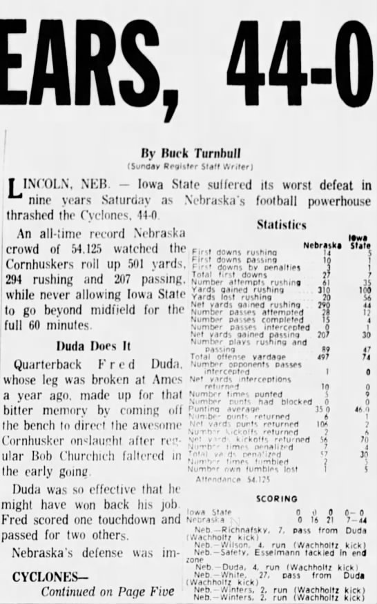 1965 Nebraska-Iowa State, DMR1 - 