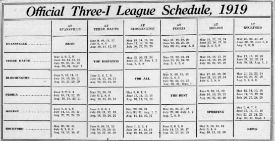 1919 Three-I League schedule - 