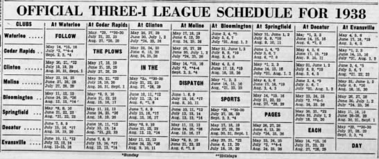 1938 Three-I League schedule - 