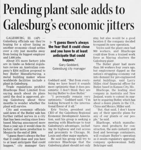 pending plant sale adds to galesburg economic jitters - 