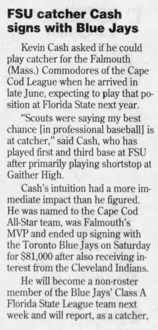FSU catcher Cash signs with Blue Jays - 