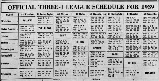 1939 Three-I League schedule - 