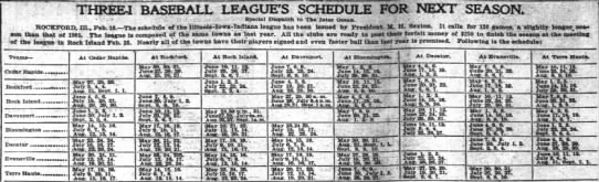 1902 Three-I League schedule - 