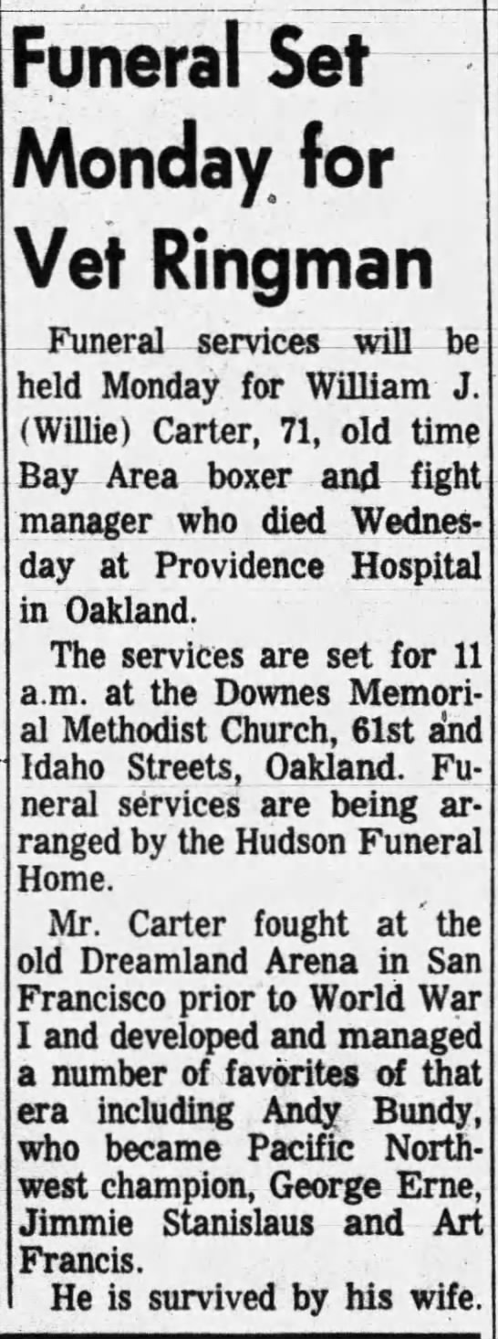 Willie Carter obit - Jimmie Stanislaus' manager - 