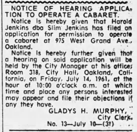 Slim Jenkins applies for cabaret license - 