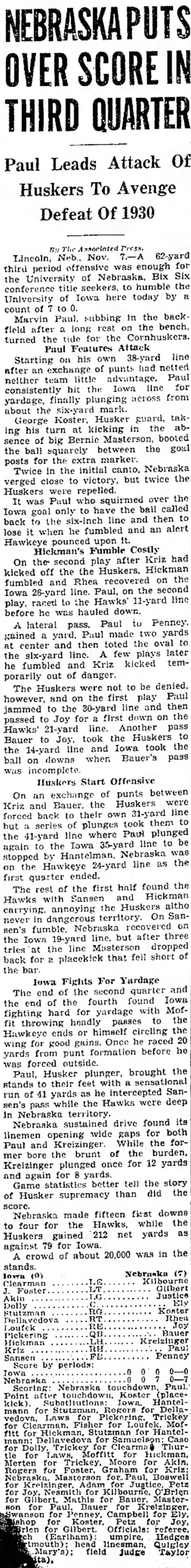 1931 Nebraska-Iowa football AP - 