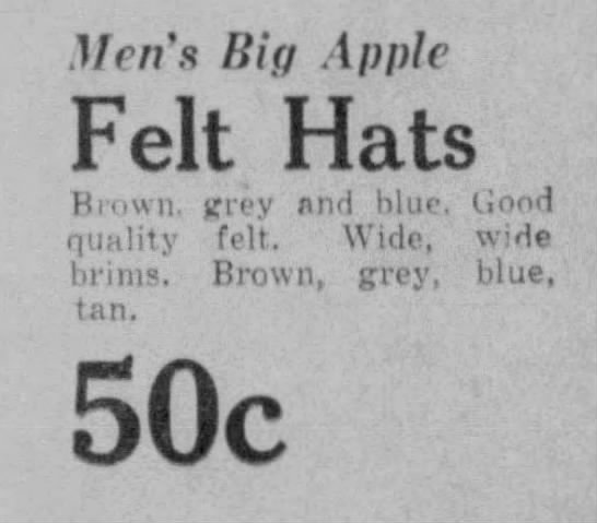 Big Apple hat (1945). - 