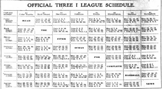 1906 Three I League schedule - 
