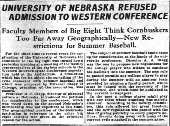 1908 Western Conference rejects Nebraska - 