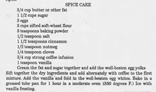 Recipe for Aunt Sammy's Spice Cake - 
