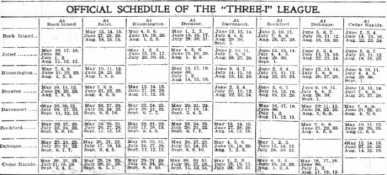 1903 Three-I League schedule - 