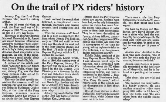 Johnny Fry, the first pony express rider - 