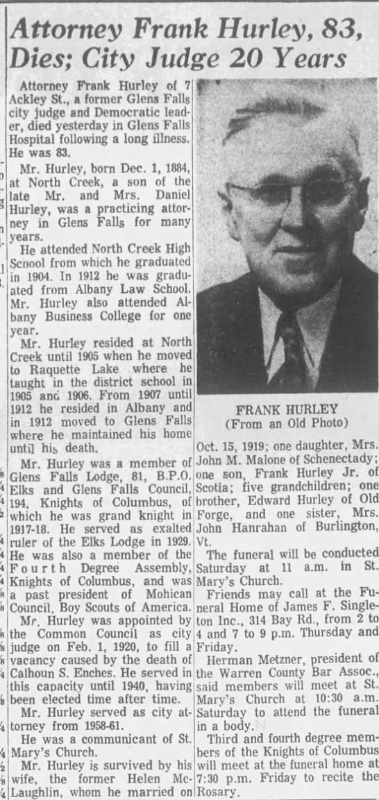 Obituary for Frank Hurley (Aged 81) - 