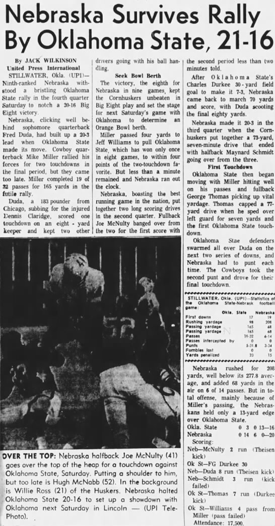 1963 Nebraska-Oklahoma State football UPI - 