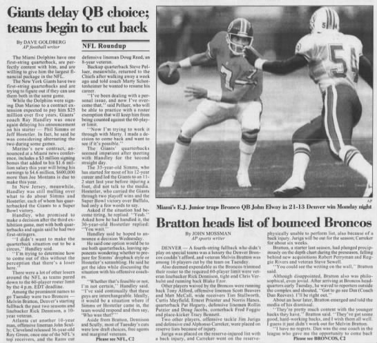 An article about the beginning of 1991 roster cuts. - 