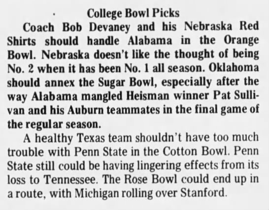 1972 Orange Bowl prediction, Missoulian - 