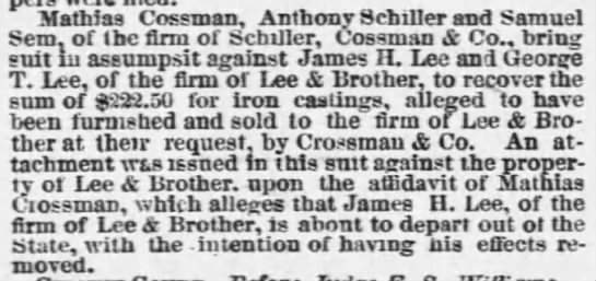 James H. Lee & George T. Lee, 1865; Lawsuit - 