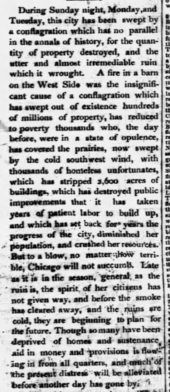 Excerpt from an editorial attesting to the resilience of Chicago residents following the 1871 fire - 