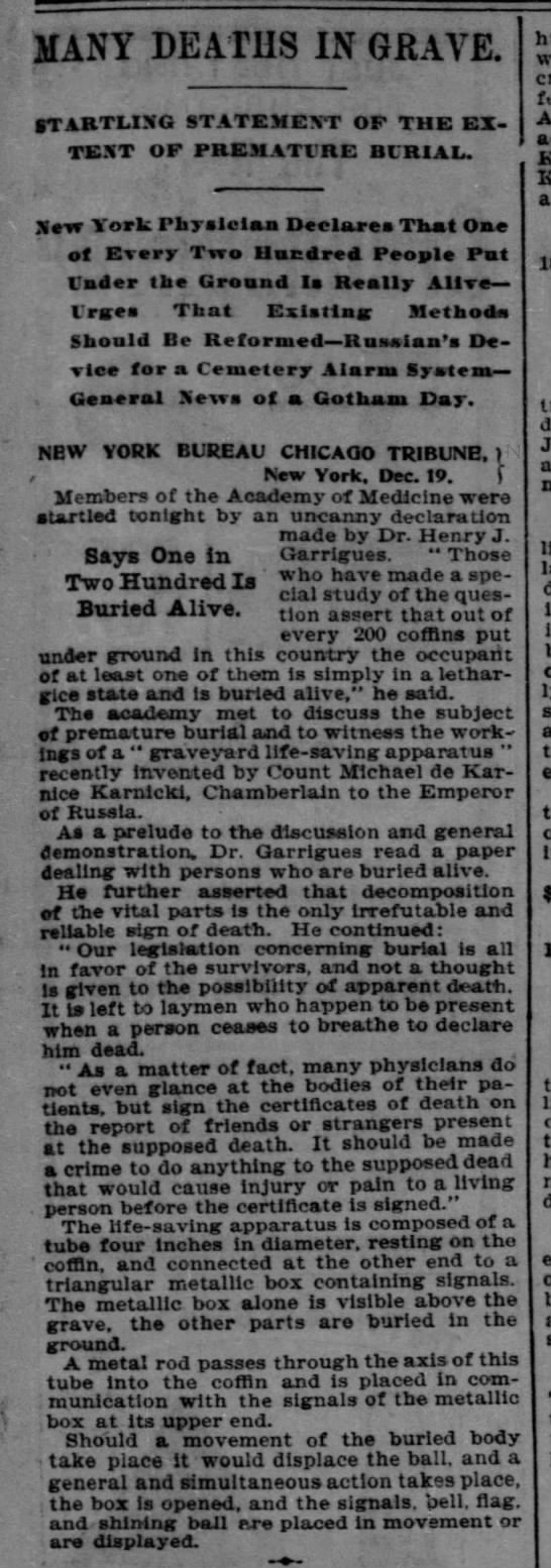 "Many Deaths in Grave" (1899) - 