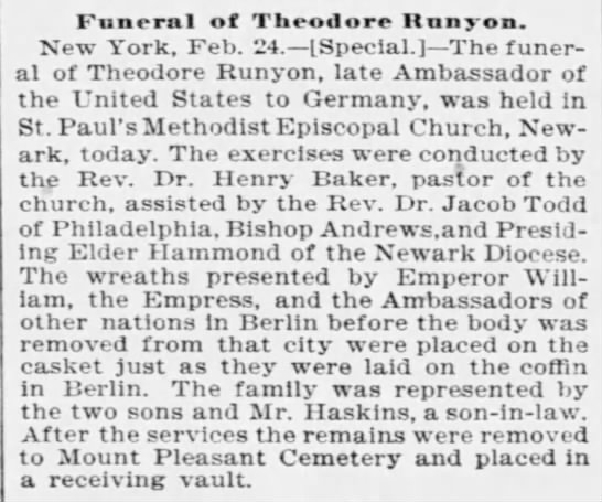 Funeral of Theodore Runyon - 