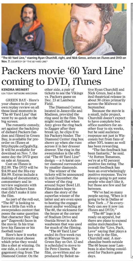 Packers movie '60 Yard Line' coming to DVD, iTunes - 