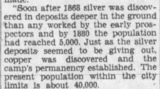 Silver discovered in Butte 1868 - 
