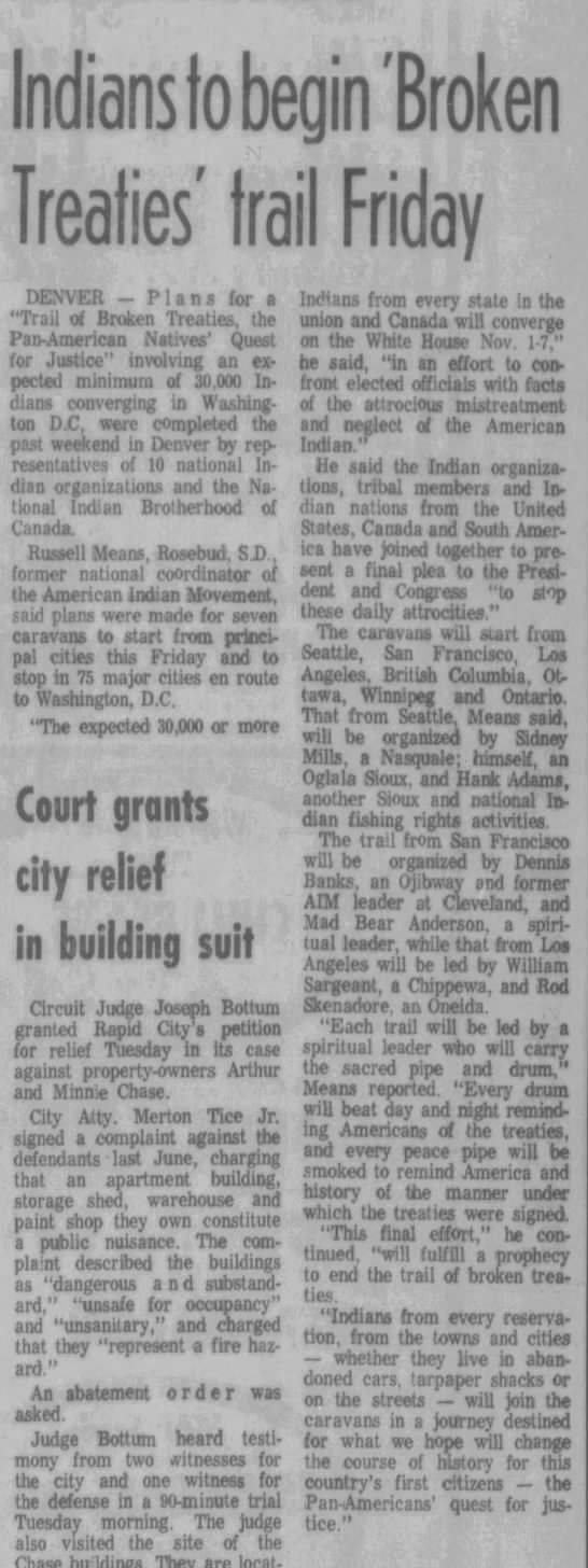 Rapid City Journal, Oct.04 1972 - Trail of Broken Treaties announcement by Russell Means - 
