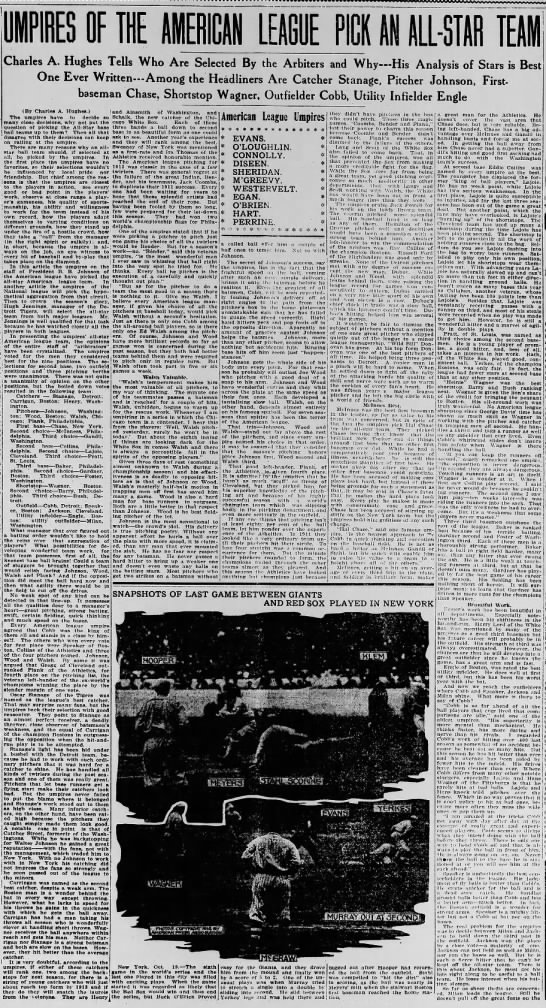 Sat 10/19/1912: Umps pick their All-Star team - 