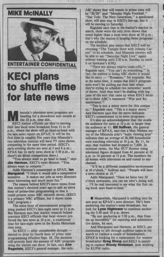KECI plans to shuffle time for late news - 