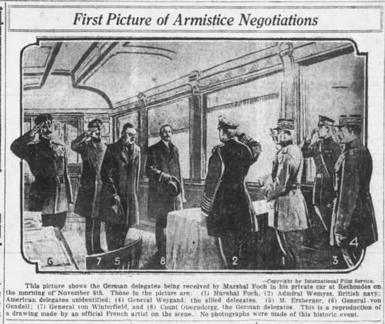 German delegates being received by Ferdinand Foch in his train car - 